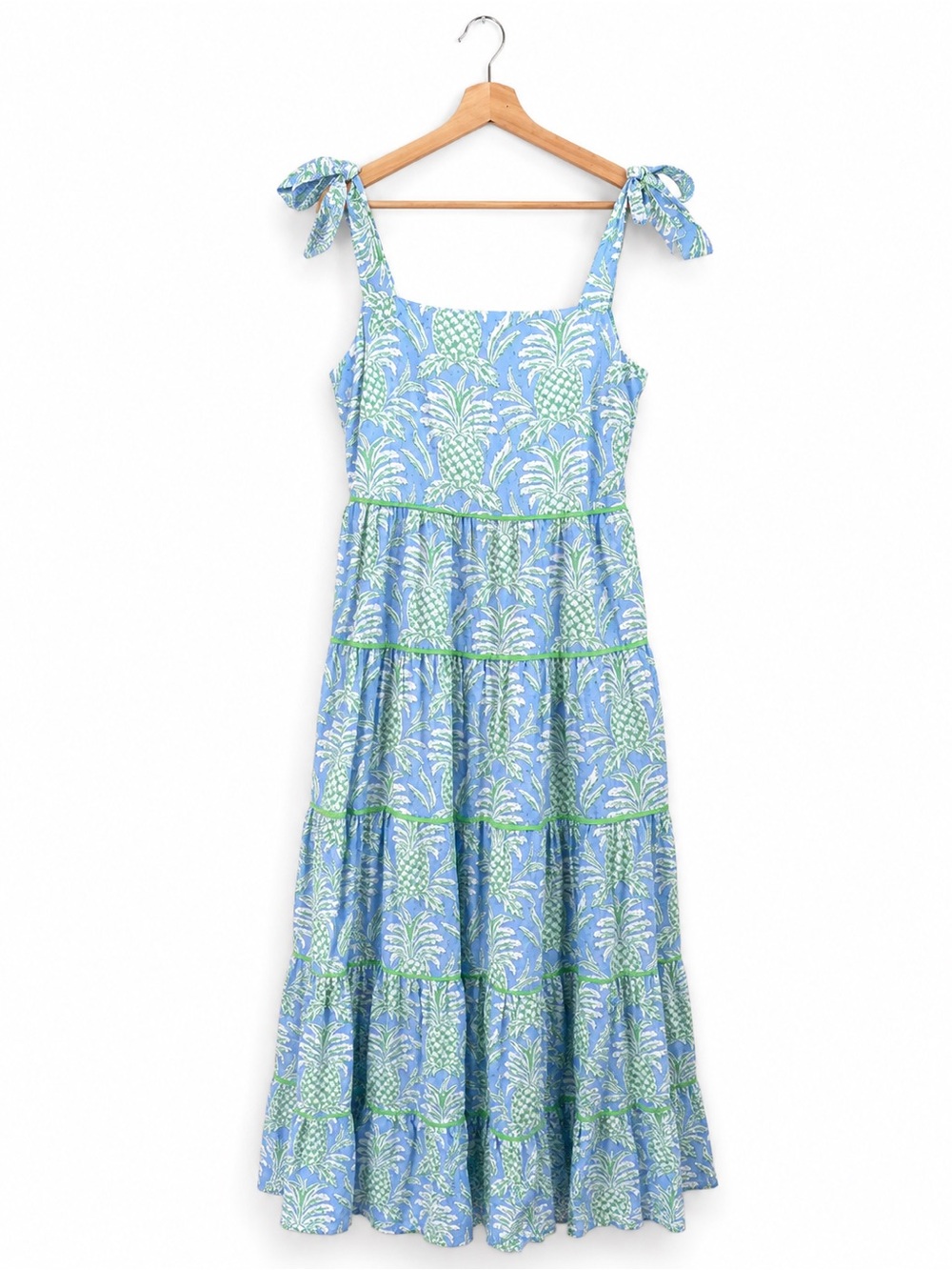Crown & Ivy Blue Tropical Pineapple Maxi Dress Large NWOT Pockets
